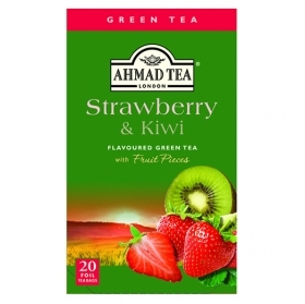 ZAĻĀ TĒJA AHMAD STRAWBERRY & KIWI, MAISIŅOS FOLIJA APLOKSNĒS (012430)
